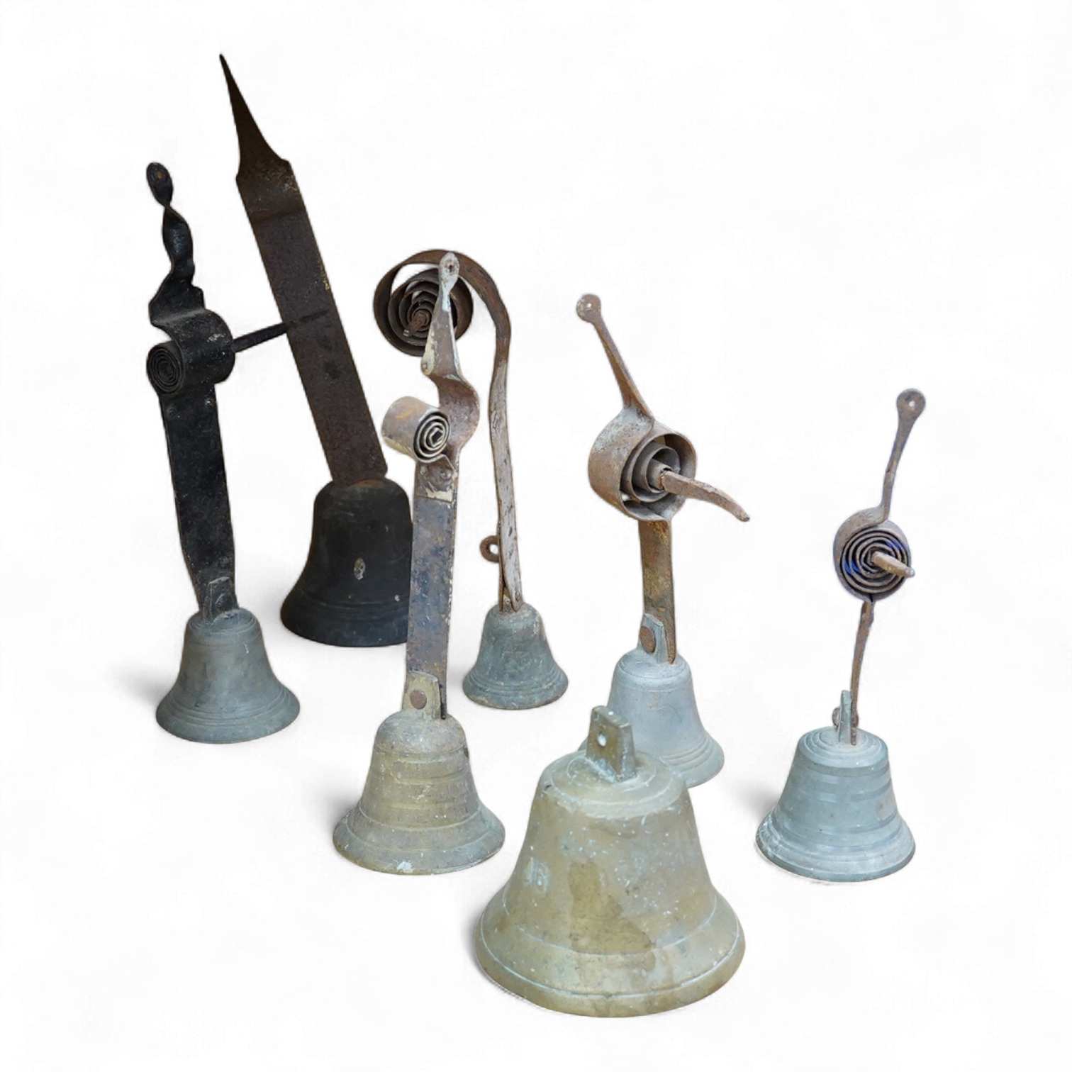 Six Victorian butlers' bells and one other, largest 35cm high